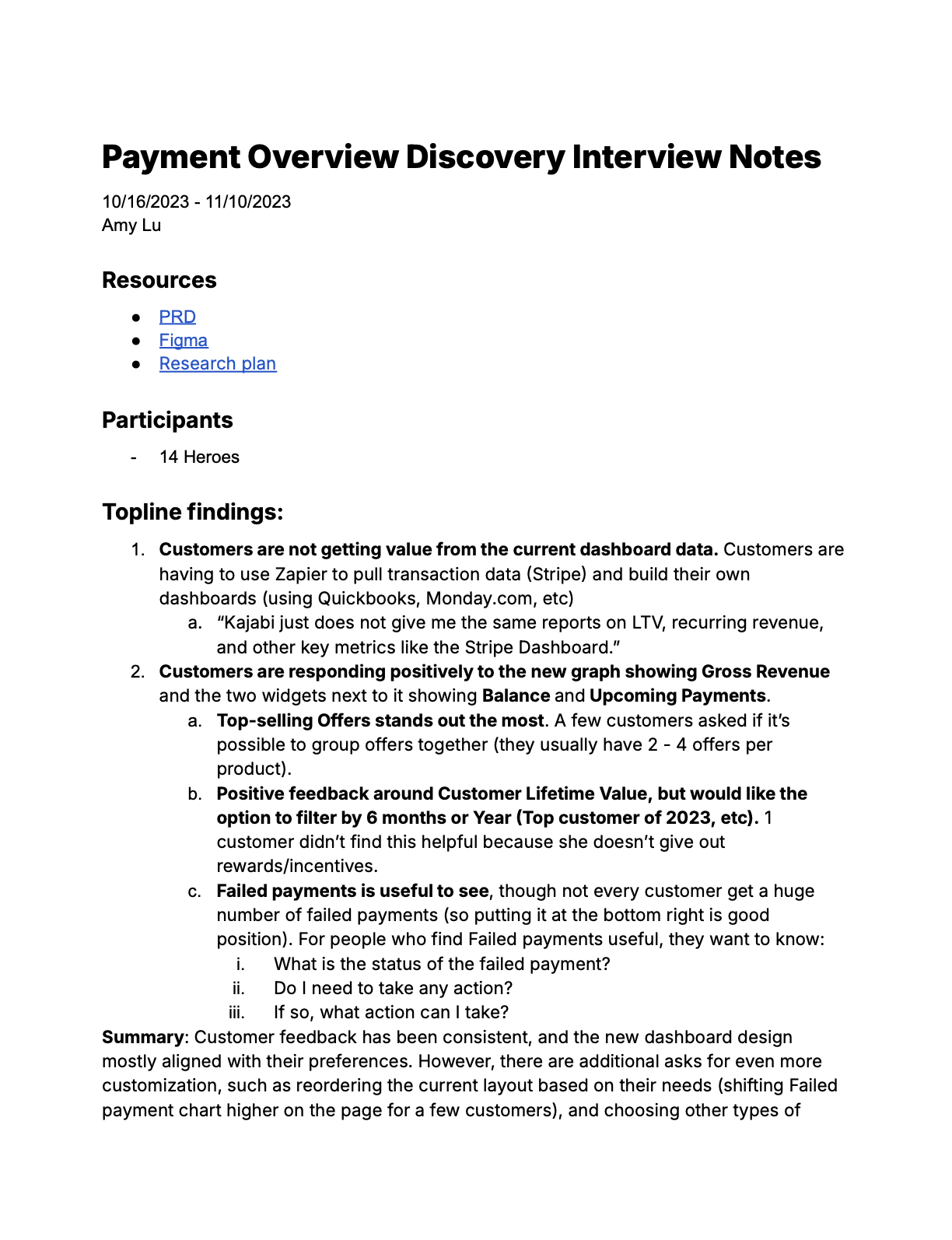 Summarized interview notes