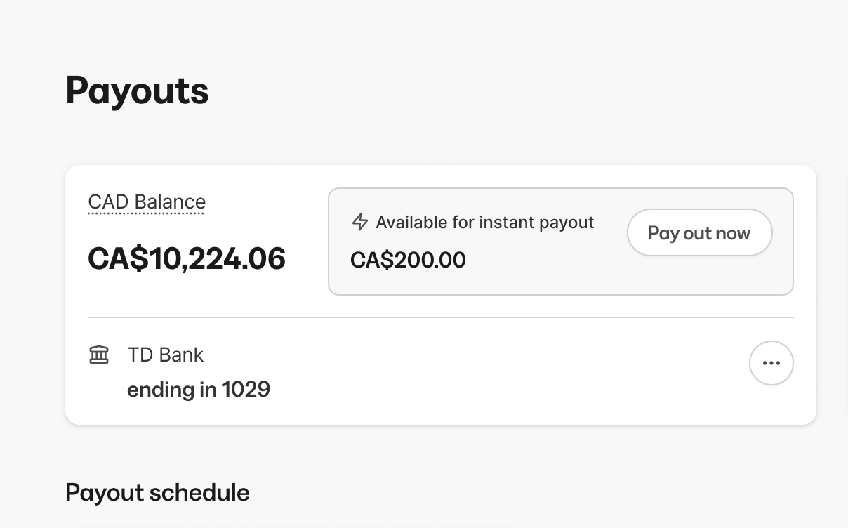 Instant payouts feature