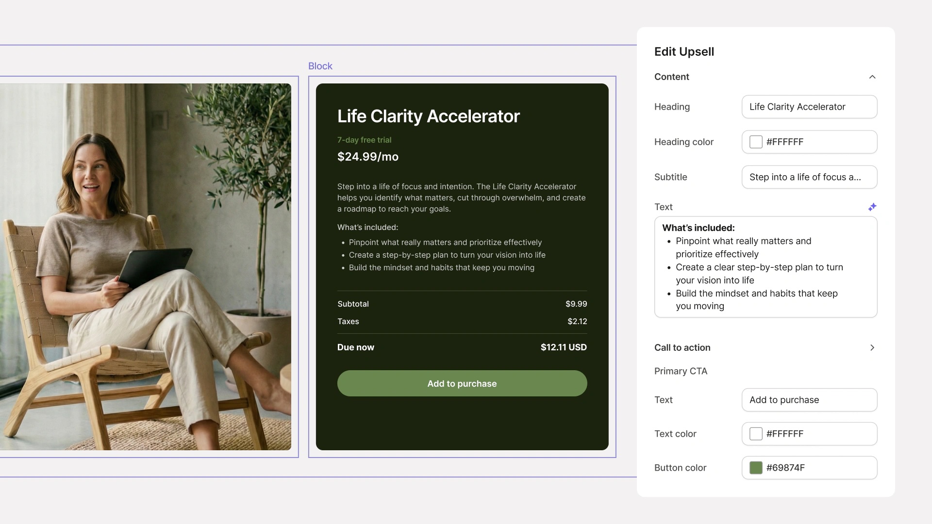 Updated upsell page with branding applied