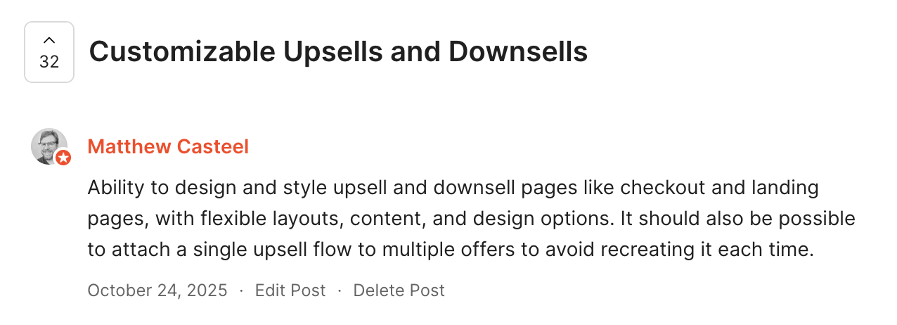 Customer quote on limited customization and the manual upsell process
