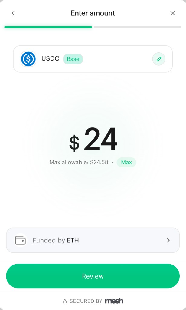 Old enter amount screen with multiple funding controls