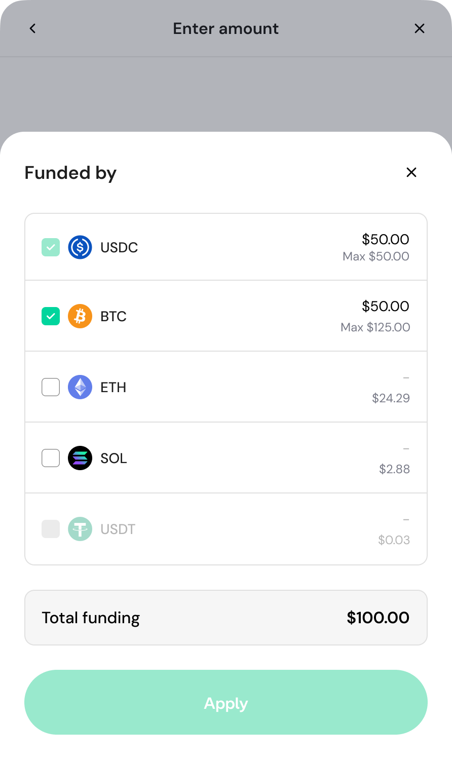 New multi-token selection for exchange funding