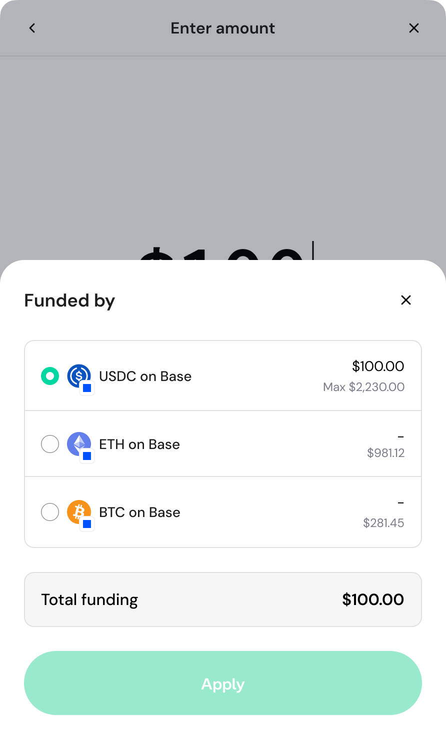 New single-token selection for wallet funding