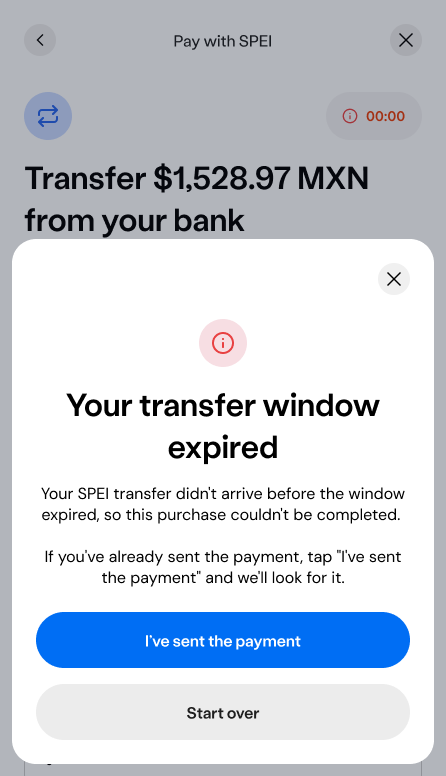Transfer window expiration screen