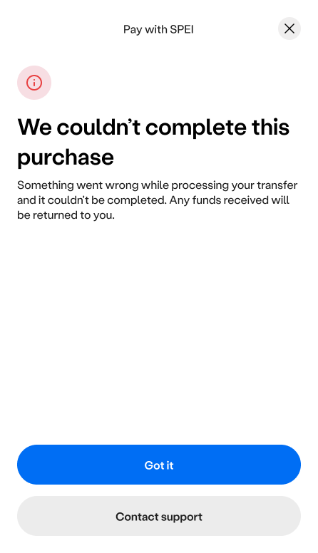 Generic purchase failure screen