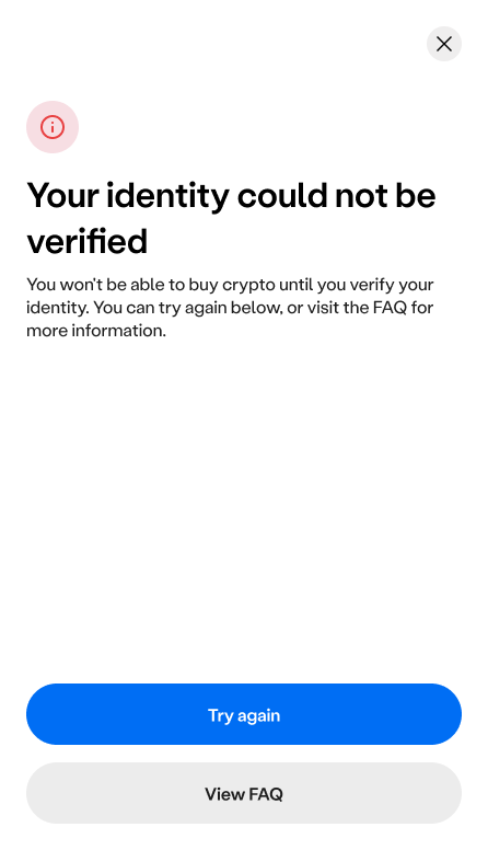Identity verification failure screen