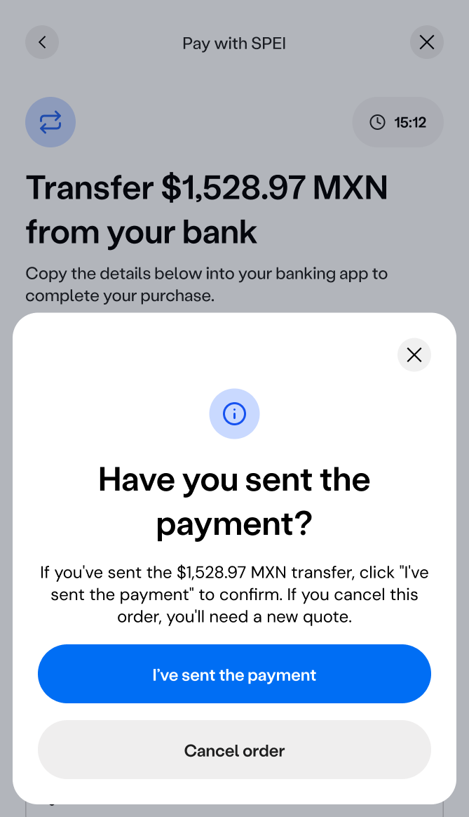 Payment confirmation screen